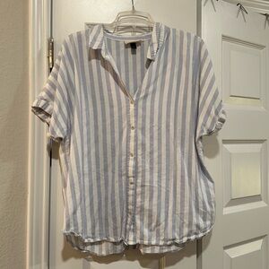 Universal Threads Short Sleeve Blue + White Striped Button Down Blouse